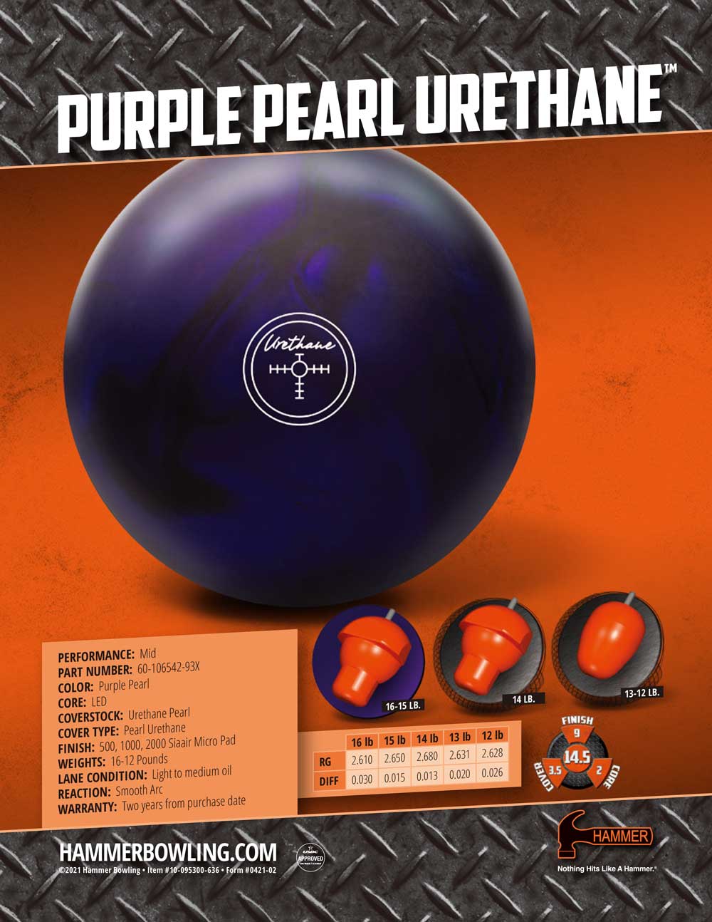 Urethane Hammer Purple Pearl Urethane (12-16lb) - Tournament-Ready